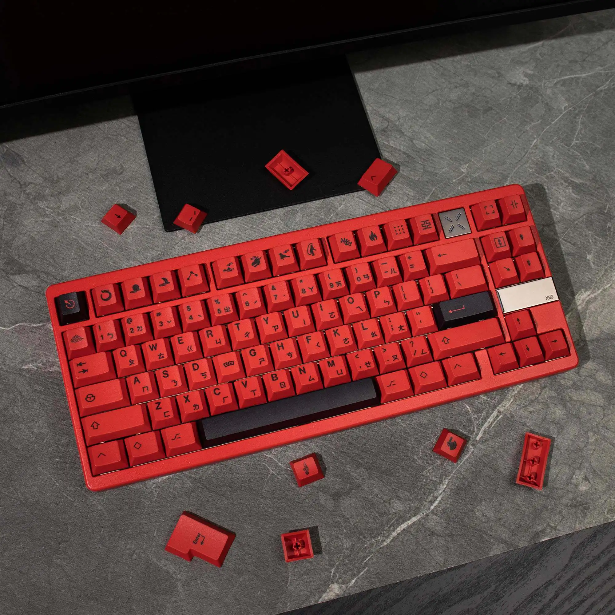 Minimalist Red Dragon Keycaps PBT Dye Sublimation Cherry Profile Key Cap With Root For MX Switch Custom Mechanical Keyboard