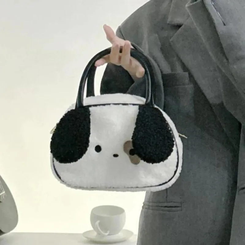 Sweet Cute Puppy Tote Bag Women Lambswool Plush Soft Shoulder Bag Ladies Fashion Daily Versatile White Cartoon Crossbody Bag New