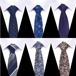 New Style Fashion 7.5 cm Blue Striped Floral Tie For Men Gravatas Hombre Fit Wedding Workplace Birthday Gift