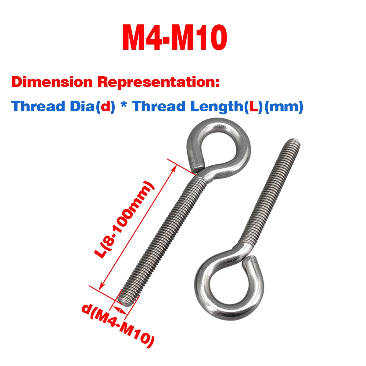 304 SS Sheep\'s Eye Machine Screw, Closed Hook With Ring Screw Ring Screw M4-M10