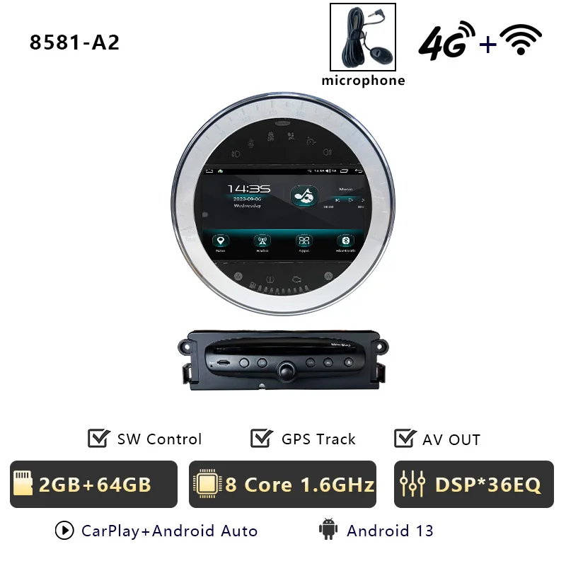 CHSTEK Autoradio Android 13 Carplay Voor BMW Mini Cooper R56 R55 R57 R58 R60 S Clubvan Coupe Clubman 2006-2015 BT GPS WIFI 4G DSP