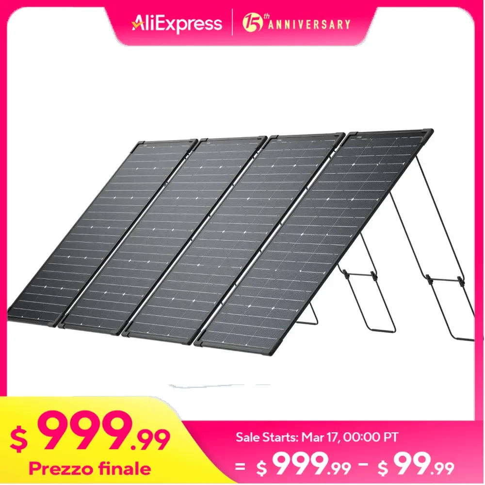 4PCS 125W Solar Panels, 500W Bifacial Solar Panel with IP68 Waterproof Rate, Adjustable Support and Solar Angle Guide