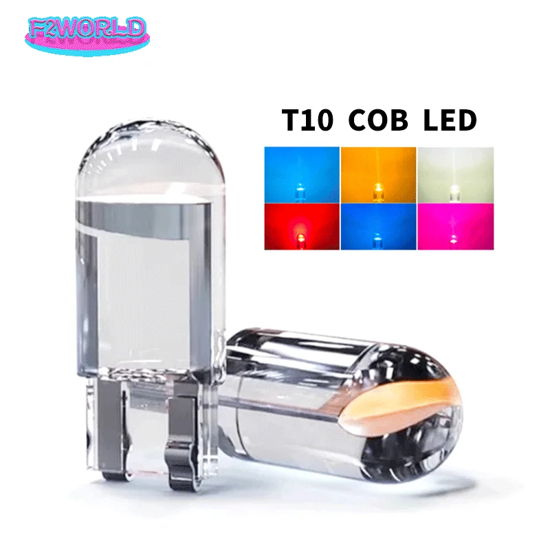 200pcs T10 Led Car Lamp COB Glass 2021K White Automobile License Plate Reading Dome Light  24V 20x6000 W5W