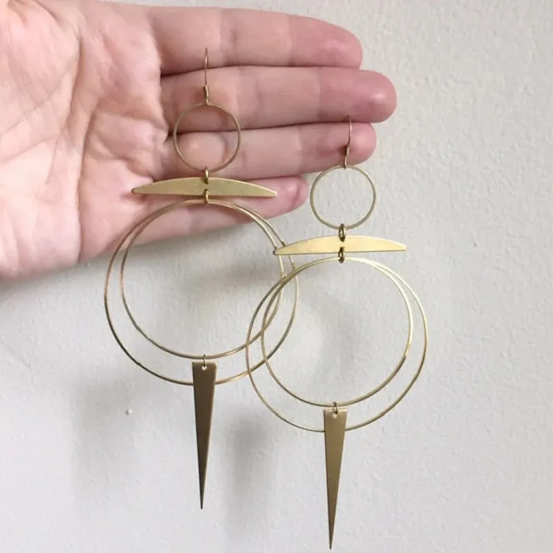 Golden Color Goddess Hoop Earrings Drop Geometric Crescent Phase Hippie Statement Witchy Jewelry Fashion Gorgeous Women Gift New