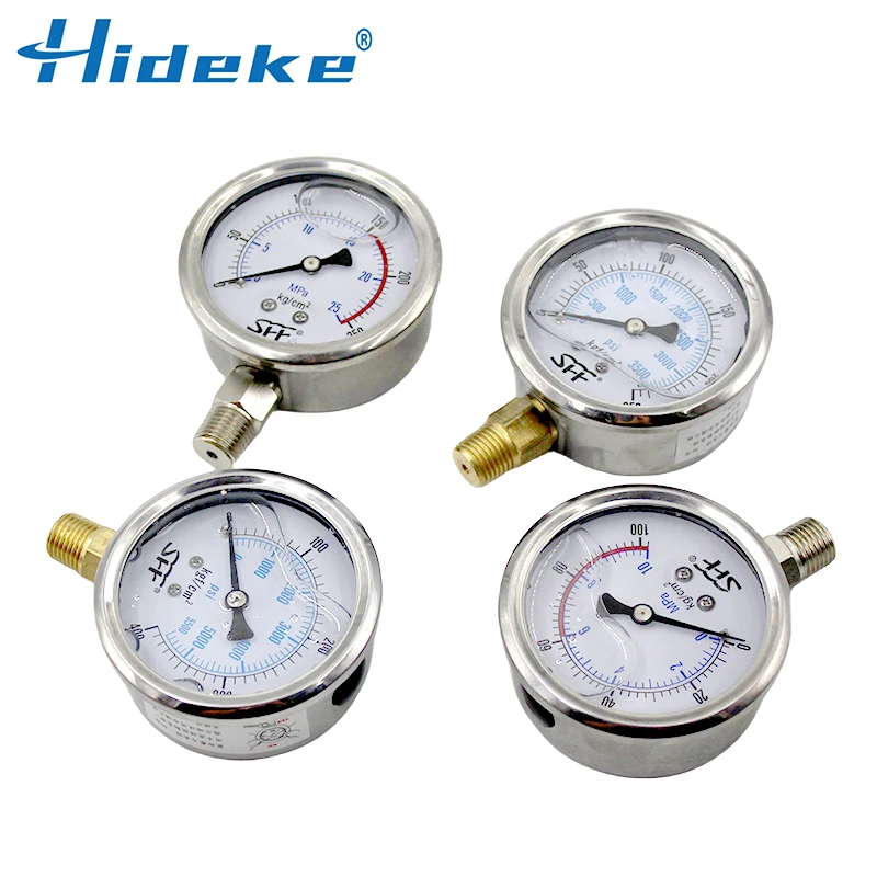 YN60 PT/G1/2 Brass Joint Radial Stainless Steel Case 16/25/400Mpa/Kg Hydraulic Shock resistant Glycerin Filling Pressure Gauges