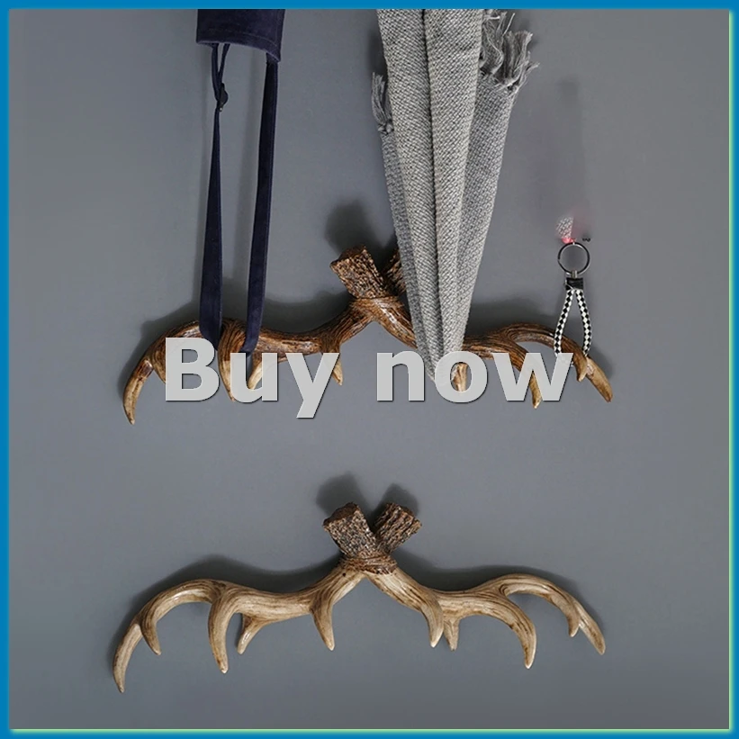 Vintage Deer Antlers Wall Hook Wall Mounted Clothes Hanger Coat Rack Key Holder for Decorative Wall Hook B-A55K