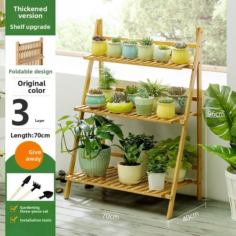 Ladder Style Floor Standing Plant Stand Multi-Tier Shelf Folding Flower Stand for Living Room And Balcony Organization