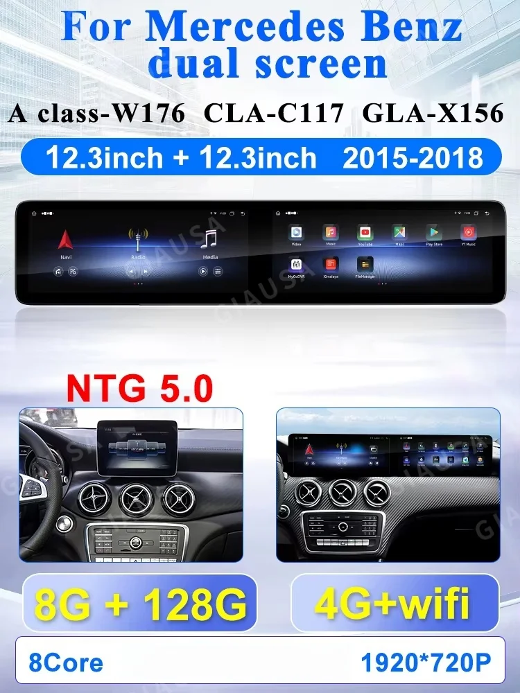 Upgraded Interactive 12.3”Dual Screen For Mercedes Benz A Class CLA GLA X156 2013-2018 Android 13.0 Car GPS Multimedia Carplay