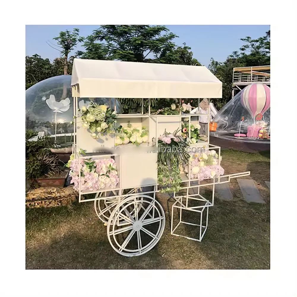 

Top Quality Elegant White Sweet Cart Party Decoration Food Candy Cart From Wedding Factory