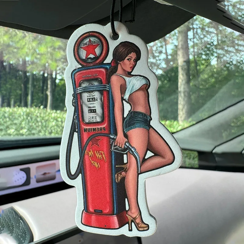 Texaco Gas Station Pin-Up Girl Hilton (Hotel Scent) Car Air Freshener |   Rearview Mirror Hanger & Dual-Purpose Air Vent Clip |   Natural Material Aromatherapy Tablets |   Long-Lasting Fragrance for 90 Days |   Alcohol-Free |   Not Afraid of Direct Exposure to the Sun |   Designed Specifically for Odor Removal in Cars, Closets, and Bathrooms. |   Cartoon Animation Graphics |   Unisex |   Luxury-Grade Fragrance |   Five-Star Hotel