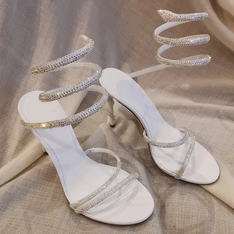 

Новые сандалии со стразами в форме змеи, женская обувь на высоком каблуке, женские сандалии с открытым носком, женские сандалии de las mujeres