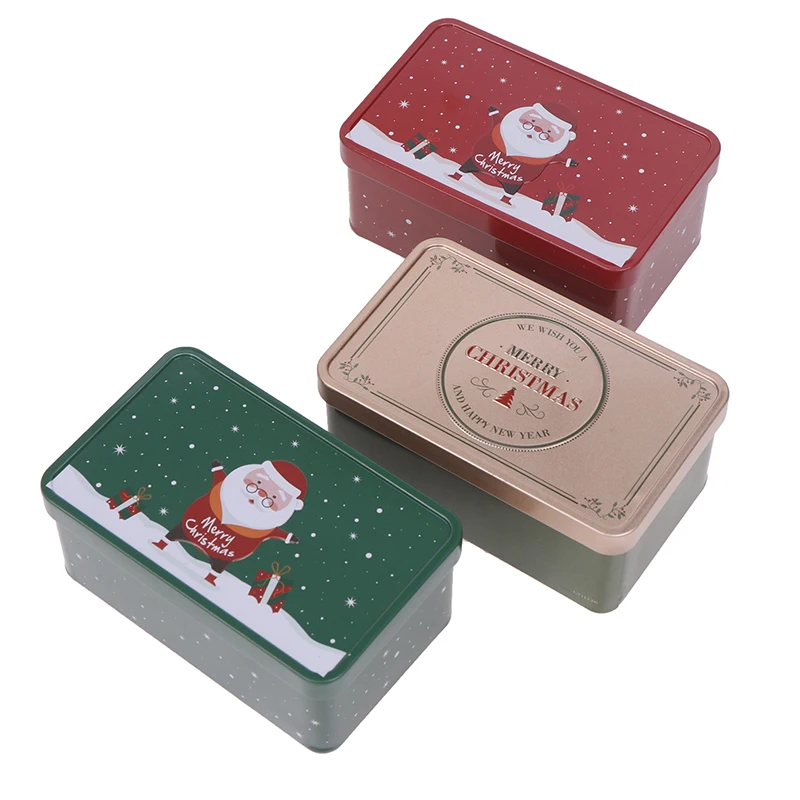 Rectangle Christmas Tinplate Box Empty Cookie Candy Box Santa Claus Gift Boxes Jewelry Storage Can Holiday Wedding Party Decor