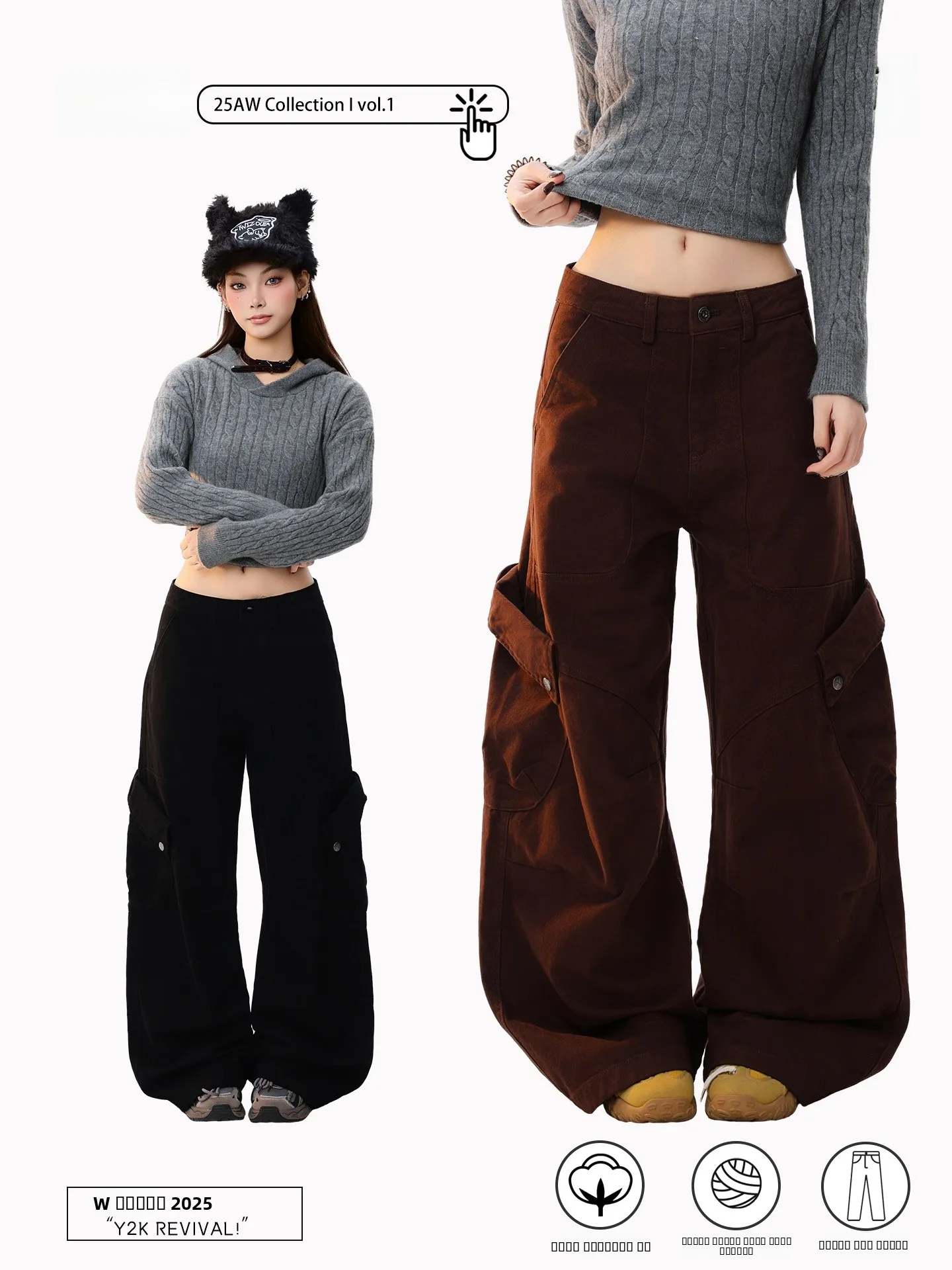 

Женские джинсовые брюки-карго PBB с высокой талией, повседневные широкие брюки в уличном стиле с карманами, рабочие брюки с узором «снежинка»