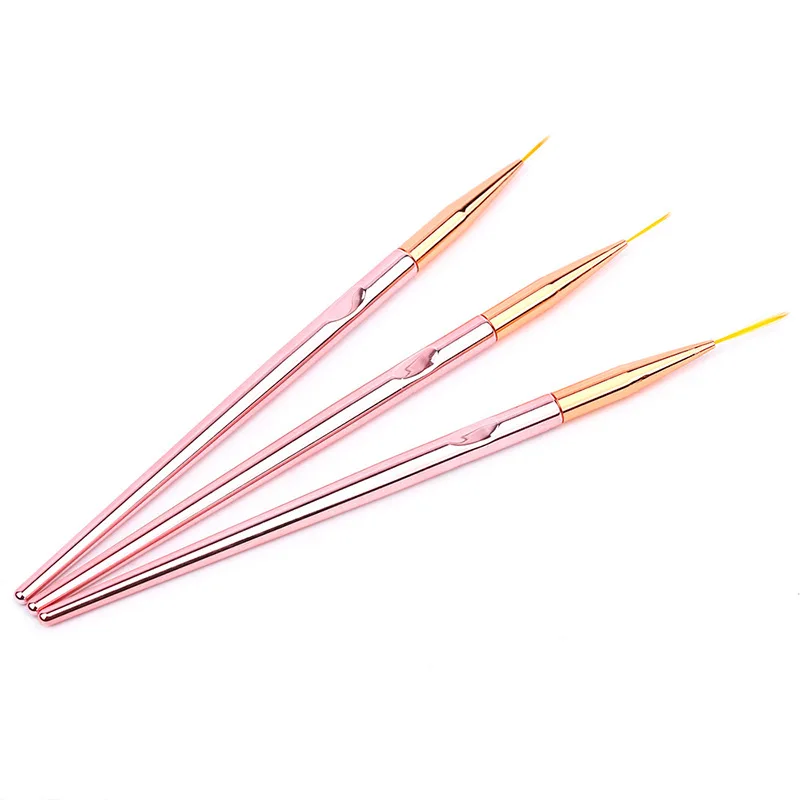 10 sets(3 pcs ) Nail Paint pen Nail Art Brushes With metal Rose Gold  Handle nail art tool nail decoration tool
