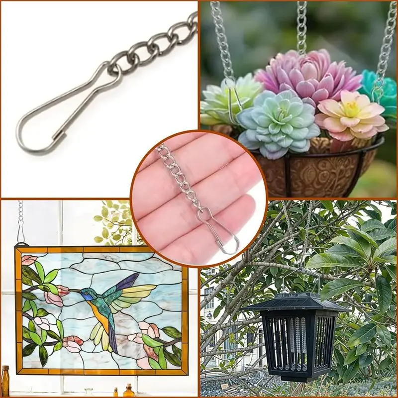 B84B Stained Glass Window Hanging Chain 4 Pcs 20 Inch with Suction Cup Hooks for Sunshine Catcher