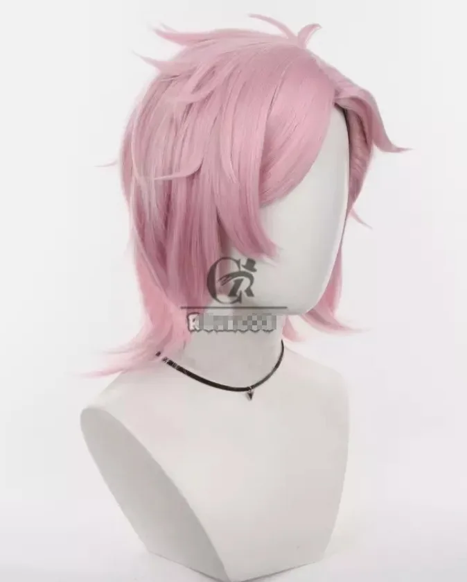 Windbreker Mitsuki Kiryu Cosplay Pruiken 43 cm Kort Roze Mannen Synthetisch Haar