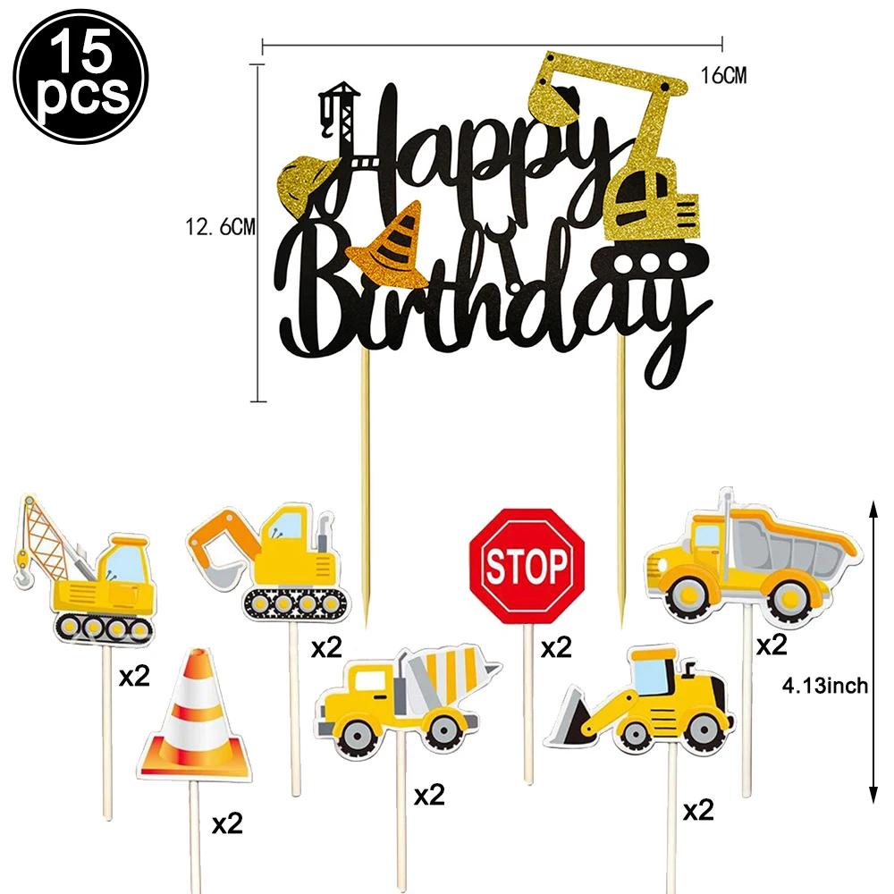 Excavator Vehicle Gold Black Digital Balloon Set For Boys Dump Truck Engineering Kids Construction Theme Birthday Party Supplies view 5