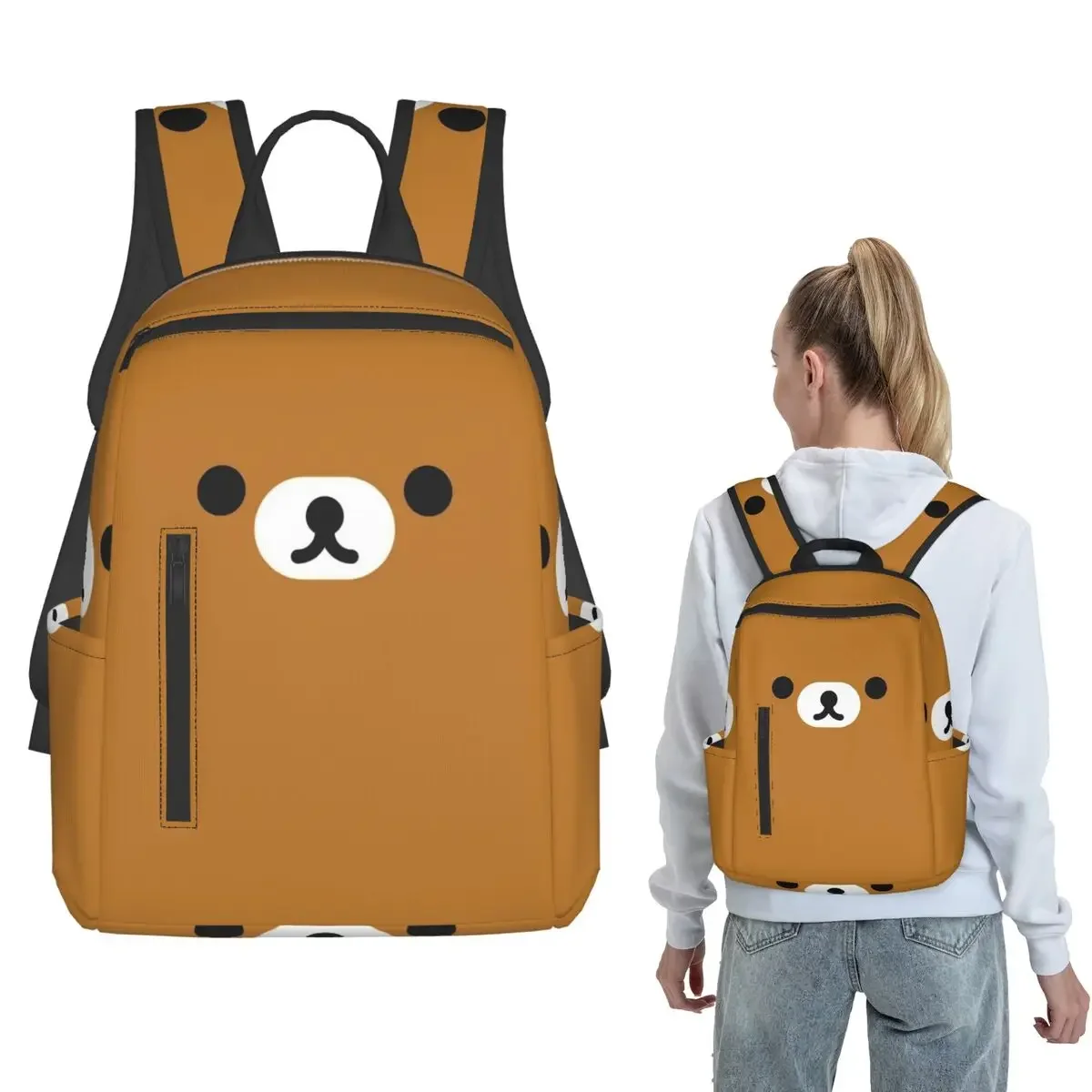 Rilakkuma Relax Bear Big Face Backpack Large Capacity Kids BookBag School Bag Shoulder Bags for Men Women