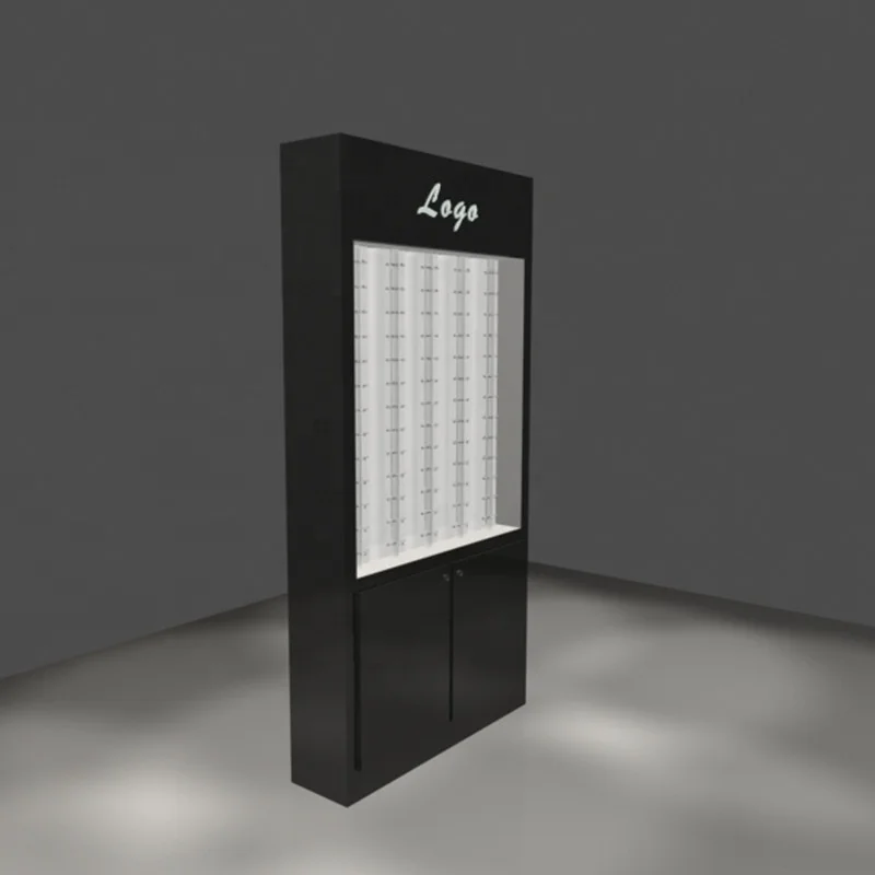 Móveis de madeira óptica loja, Eyewear Display Stand, Eyewear Display Rack, Iluminação LED Optical Shop Counter, Custom