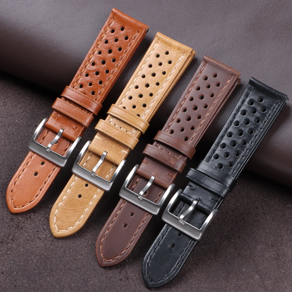 18mm 20mm 22mm Vintage Genuine Leather Strap Universal Cowhide WatchBand Polish & Matte Breathable Bracelet Sport Belt Accessory