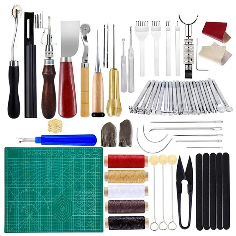 MIUSIE Pratico kit di strumenti per punzonatura per cucito artigianale in pelle Taglierina per intaglio Set di strumenti per lavorazione della pelle