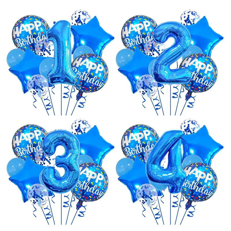 32 Inch Blue Digital Aluminum Film Balloon Set Five Pointed Star Sequin Balloon Happy Birthday Party Decors Ballon Photo Props