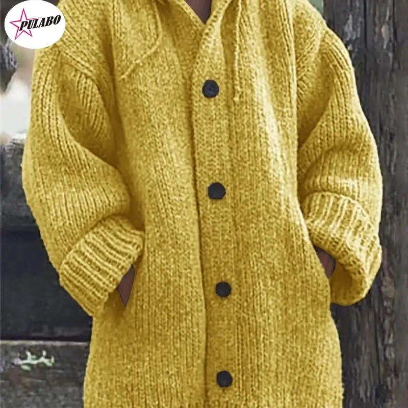 y2k Women's Cardigans Sweater Coat Warm Sweater Coats Loose Wool Knitted Coat Autumn Winter Women Long Cardigan Oversized Hooded