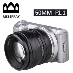 RISESPRAY 50MM F1.1 II APS-C Mirrorless Camera Lens Large Aperture Manual Focus For Canon Sony Fuji M4/3 Olympus Panasonic