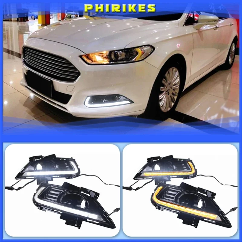 

2 шт. для Ford Mondeo Fusion 2013 2014 2015 2016 автомобильные DRL 12 В светодиодные дневные ходовые огни с желтым сигнальным реле поворота