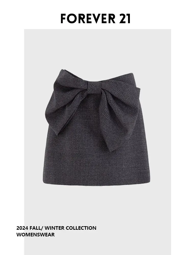 

Юбка в клетку Ele с большим бантом, милая атмосфера, осенний сезон, навсегда 2, рабочая одежда больших размеров, юбка Sle