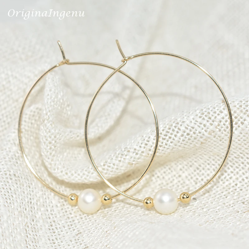 

14K Gold Filled Hoop Earrings Handmade Natural Pearl Jewelry 30MM/40MM/50MM/60MM Hoop Earrings Brincos Pendientes Earrings