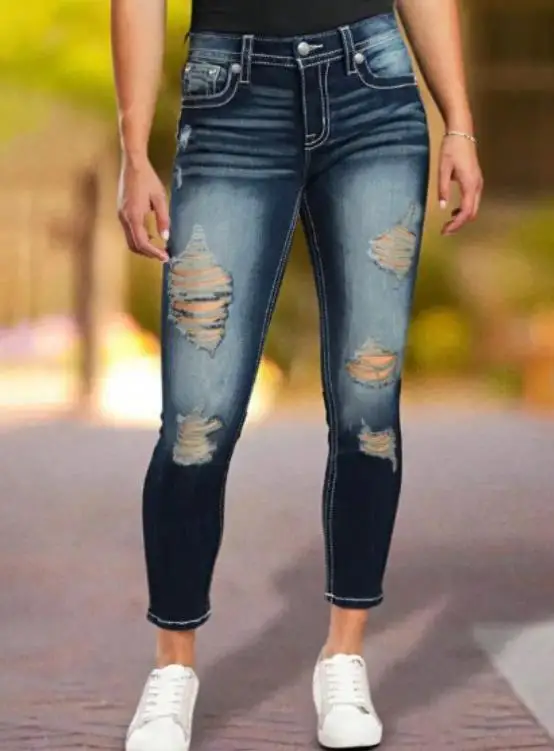 

Women's Jeans Summer Classic American Y2K Trend High Street Style High Waist Dark Gray Perforated Design Tight Jeans Pants