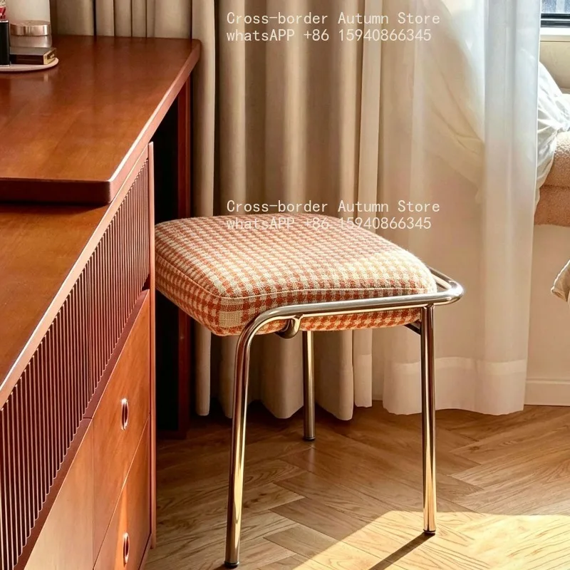 Stainless steel makeup stool medieval soft bag bedroom household shoe change dresser desk short wrought iron dining chair