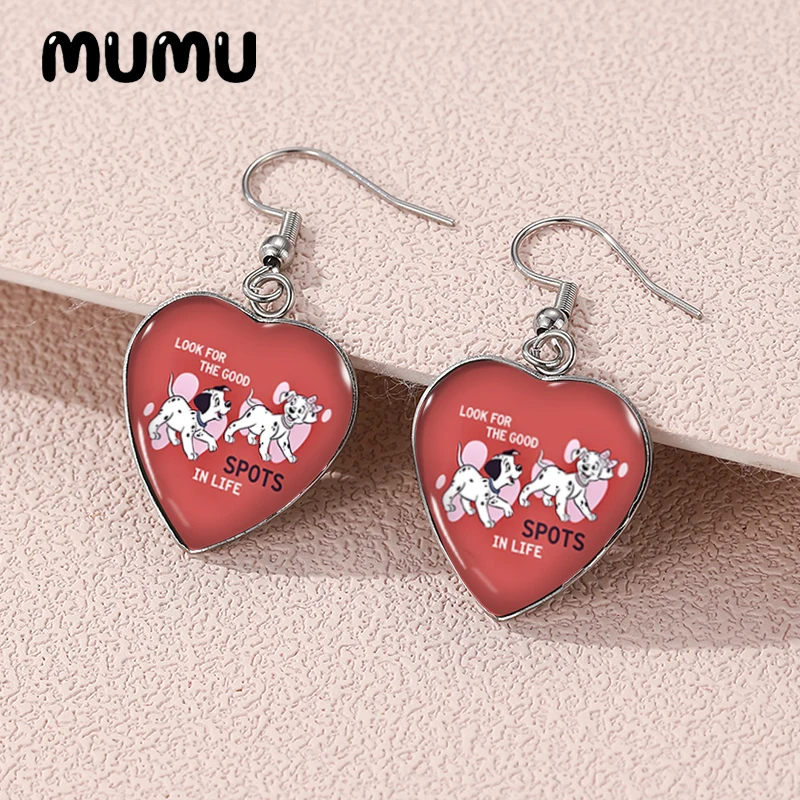 2024 New Dalmatians Dogs Dangle Earring Heart Shaped Earrings Handmade Glass Dome Jewelry Gifts Fans