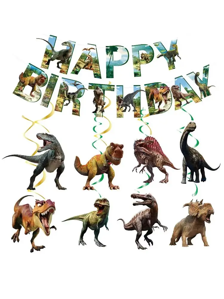 Dino-Geburtstagsparty-Dekorationsset: Banner, Girlande, Hängende Spiralen, Jurassic-Dinosaurier-Thema für Kinderpartys – Detail 7