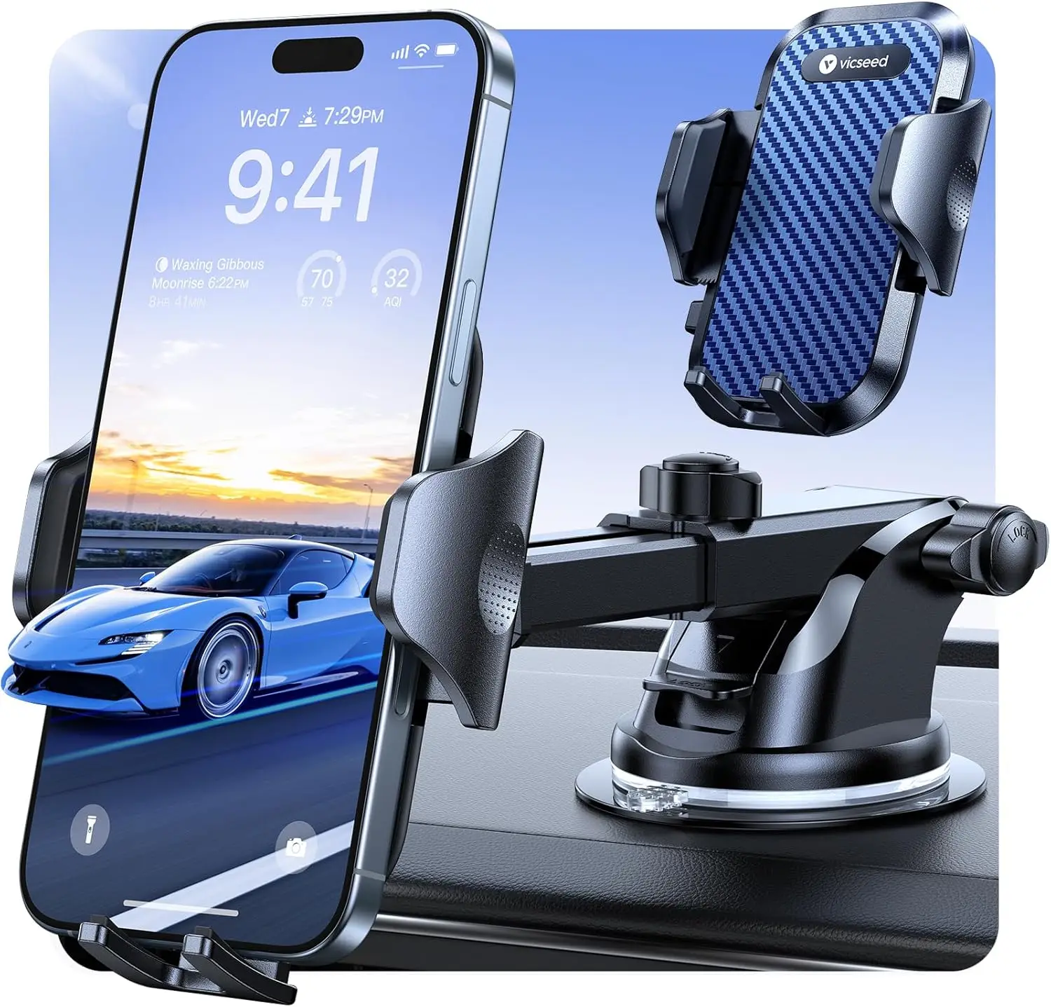 

Strongest Suction Car Phone Holder with Rally-Grade Stability, 360° Rotatable for All Phones, Dark Blue