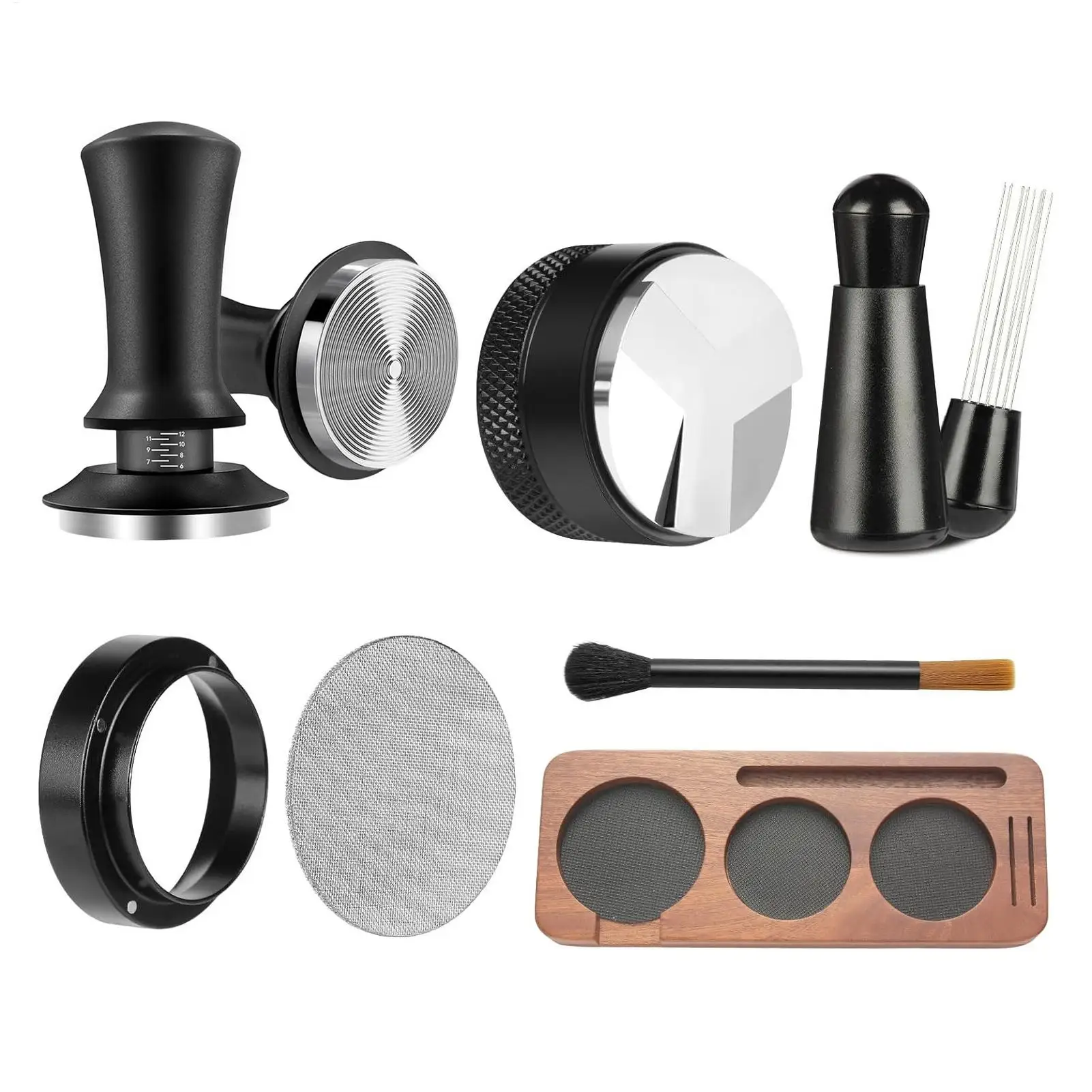 7pcs/set Espresso coffee tamper set Portable Coffee Press Gadget 51mm Espresso Accessories Kit with dispenser & Powder tamp pad