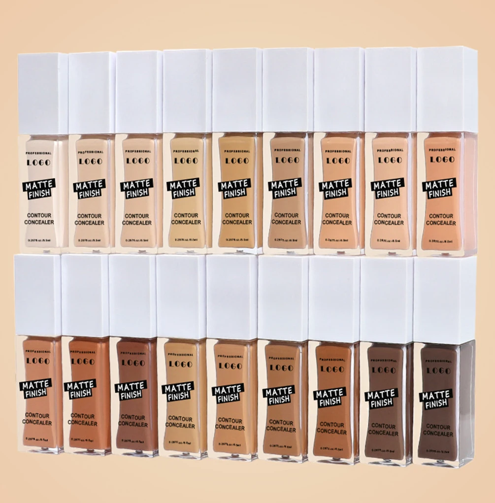 22色展開 プライベートブランド リキッドコンシーラー カスタムロゴ 8.5ml 白箱 ガラスボトル ベタつかない 長持ち マット 防水メイク