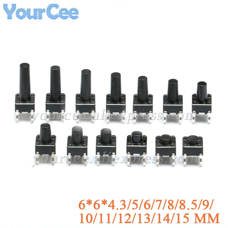 100PCS Mini Micro Switch Touch Tactile Push Button Switch 6×6 4.3/5/6/7/8/8.5/9/10/11/12/13/14/15MM Vertical 4 Pin Switch Cap