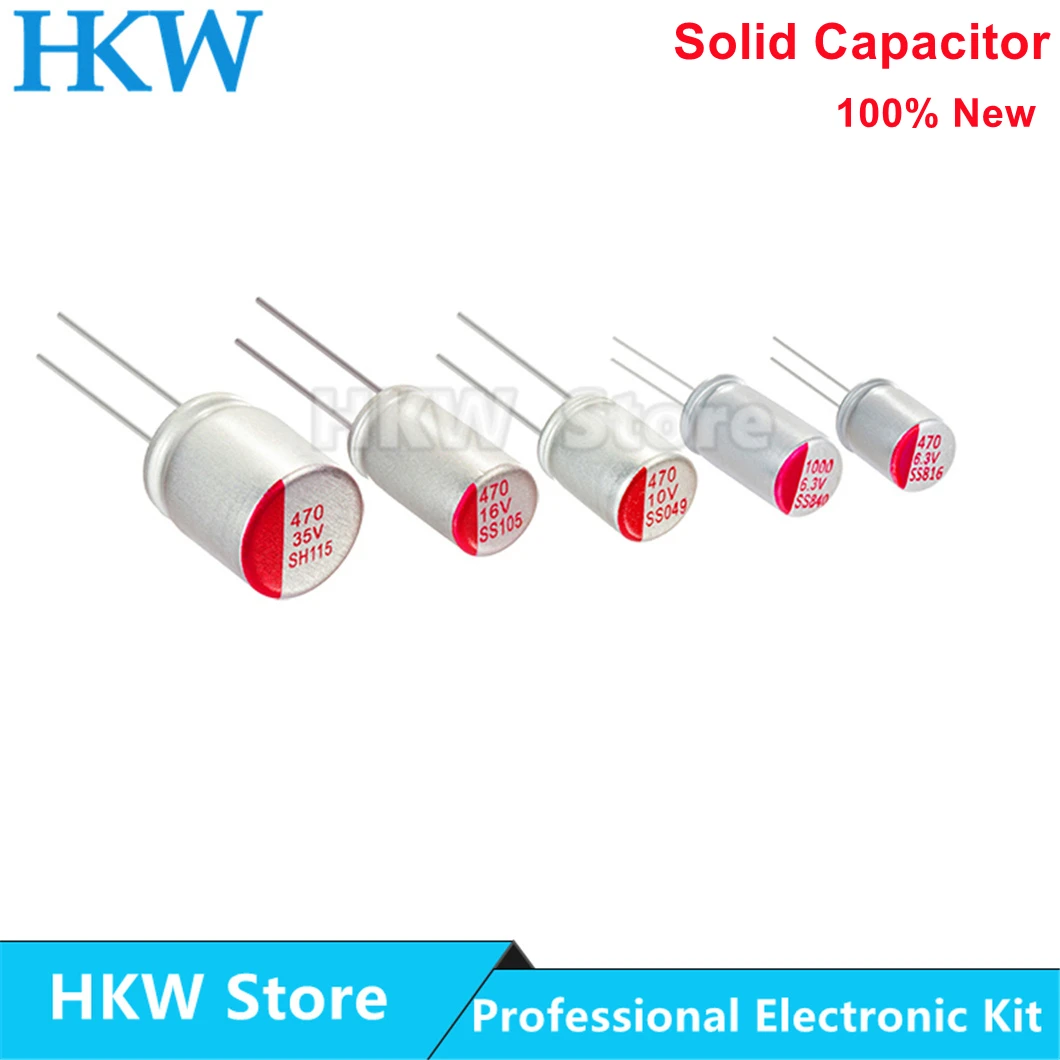 10pcs New DIP Solid Electrolytic Capacitor Super Low ESR 6.3V 16V 25V 35V 50V 100UF 270UF 470UF 220 330 560 680 UF 820UF 1000UF