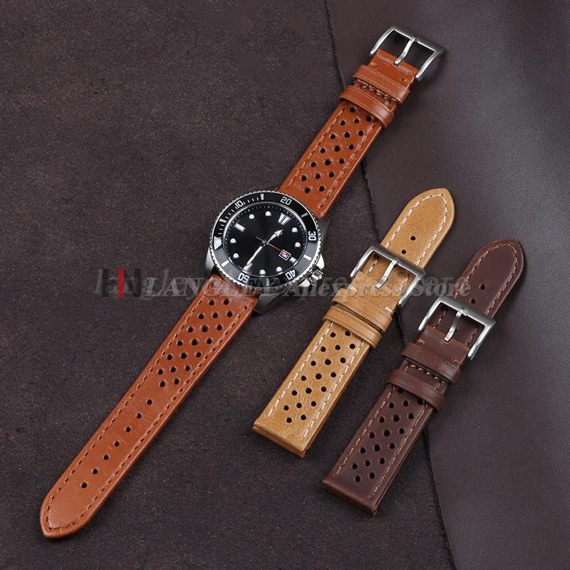 Correa de cuero de vaca genuino, pulsera Retro suave y transpirable para Samsung Galaxy Watch 7 6 5 4 para pulsera Seiko de 18mm, 20mm y 22mm