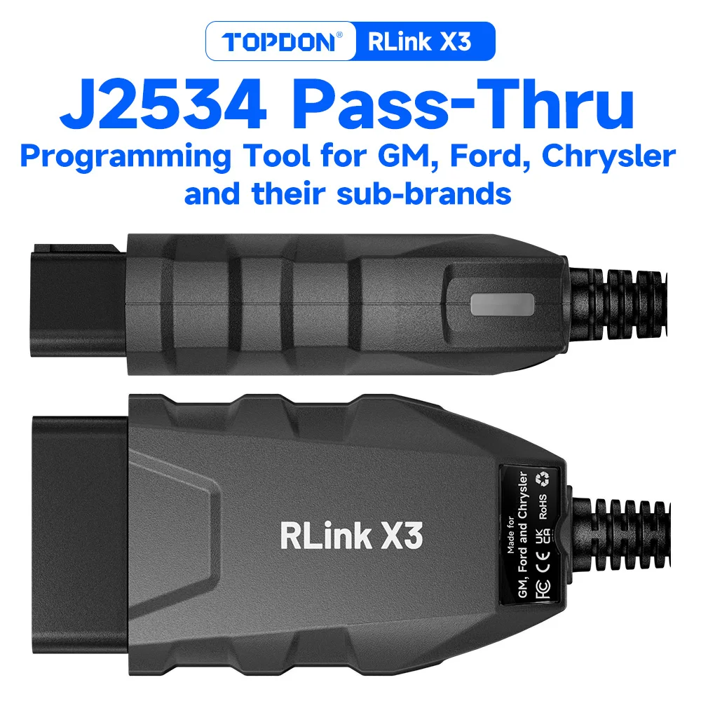 

OBD2 Adapter for GM/Ford/Chrysler J2534 Pass-Thru Programmer OEM Programming and Diagnostic Tool Supports J2534 TOPDON RLink X3