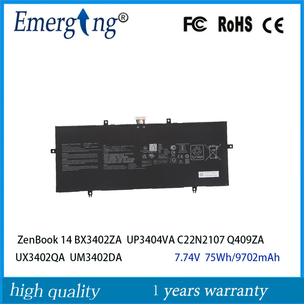 7.74V 75Wh C22N2107 Laptop Battery  For ASUS ZenBook 14 OLED UM3402DA BX3402ZA Q409ZA UM3402YA UX3402ZA