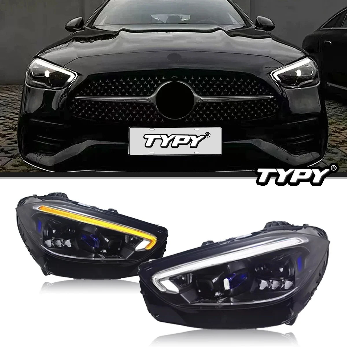 

TYPY автомобильные фары для Benz C-Class W206 2022-2024 светодиодные автомобильные лампы дневные ходовые огни динамические указатели поворота автомобильные аксессуары
