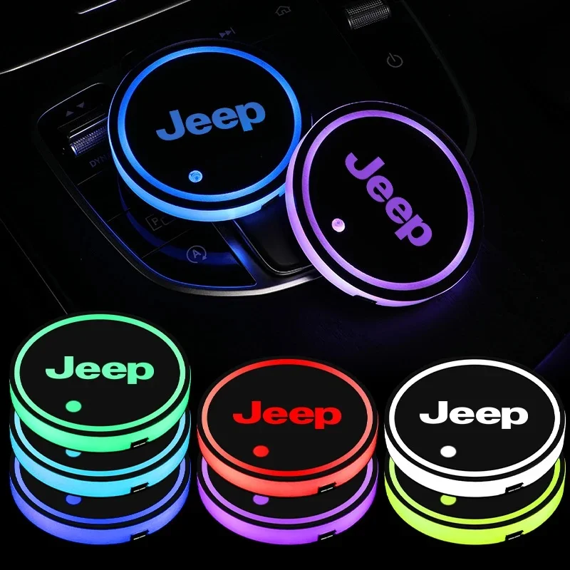 2 Piezas de Luces LED para Portavasos de Coche con Cambio de Color para Jeep Compass Renegade, Alfombrilla Luminosa Antideslizante para Portavasos, Accesorios Interiores para Auto