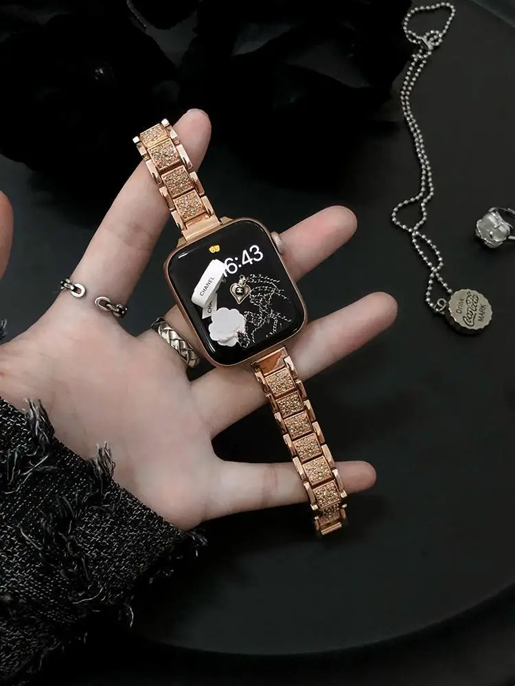 Nowy damski smukły pasek ze stali nierdzewnej do zegarka iWatch Ultra 9 8 7 6 SE 5 4 3 2 Diamond Band do zegarka Apple 38 40 41 42 44 mm 45 mm 49 mm