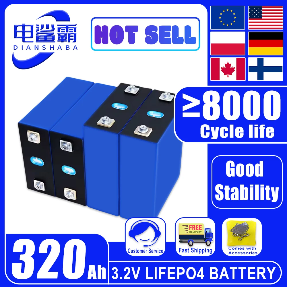 

New Grade A Lithium Iron Phosphate Battery 3.2V 320Ah Lifepo4 battery DIY 12V 24V 48V suitabl RV Wheelchair Golf Cart Yacht