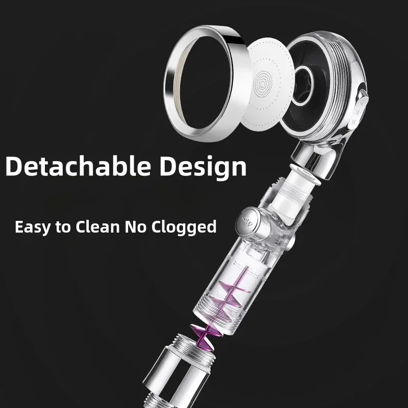 Handheld Turbocharged Pressure Shower Head 3 Modes Propeller Turbo Showerhead for Detachable Rainfall Spray and One-Touch Switch