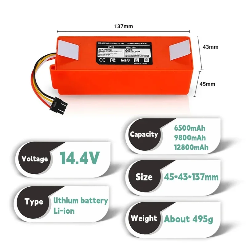 

2025New Replacement Battery for XIAOMI 1S 1ST Roborock SDJQR01RR Sweeping Mopping Robot Vacuum Cleaner 12800mAh