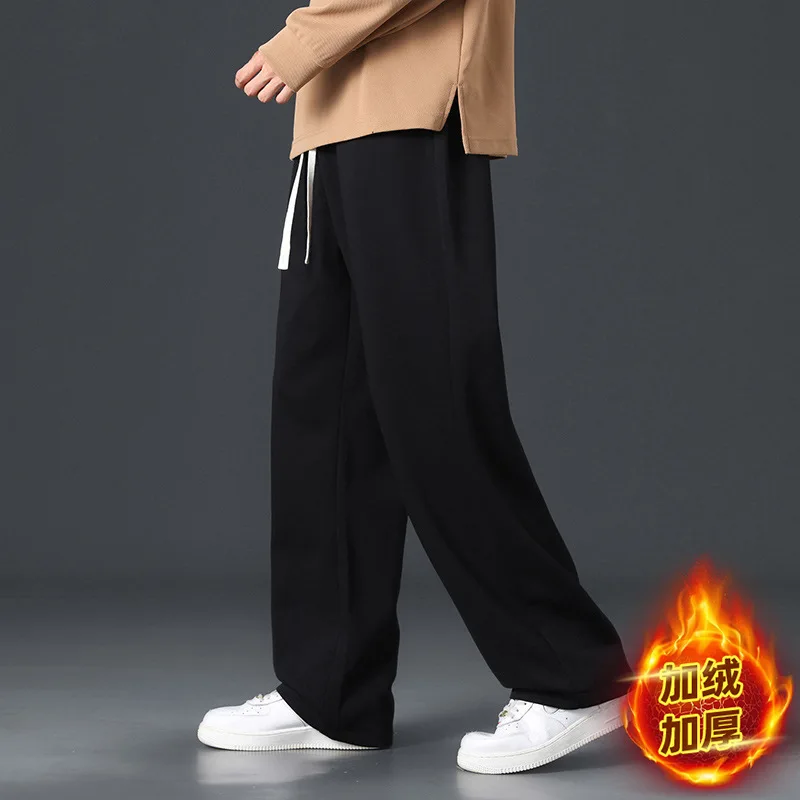 

Мужские флисовые прямые спортивные штаны, свободные модные драпированные брюки с эластичной резинкой на талии, утепленные повседневные удобные широкие брюки для бега